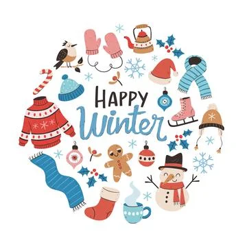 Colorful Winter Greeting Card Stock Illustration