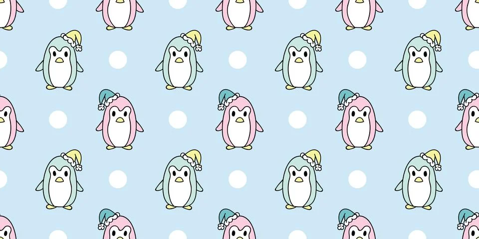 Colorful winter penguin vector pattern background Stock Illustration