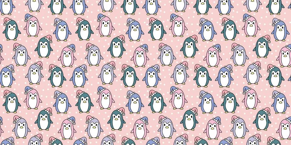 Colorful winter penguin vector pattern background Illustrazione stock