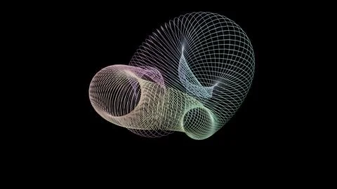 Colorful wireframe torus composition on black background 스톡 일러스트