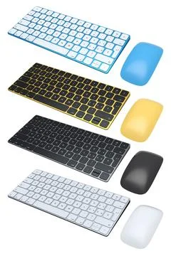 Colorful wireless computer keyboards with matching mice in modern style iso.. Stock Illustration