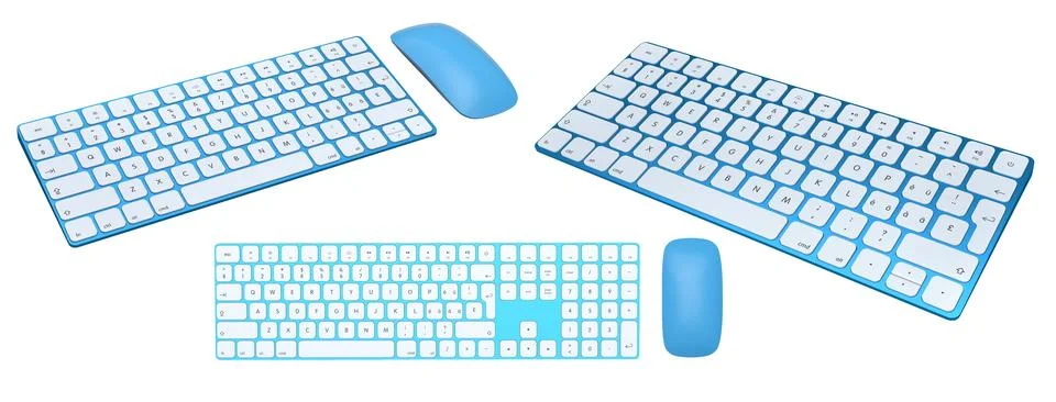 Colorful wireless computer keyboards with matching mice in modern style isola Stock Illustration