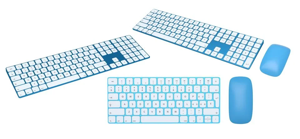 Colorful wireless computer keyboards with matching mice in modern style isola Stock Illustration