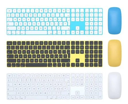 Colorful wireless computer keyboards with matching mice in modern style iso.. 스톡 일러스트
