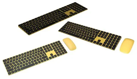 Colorful wireless computer keyboards with matching mice in modern style isola Illustrazione stock