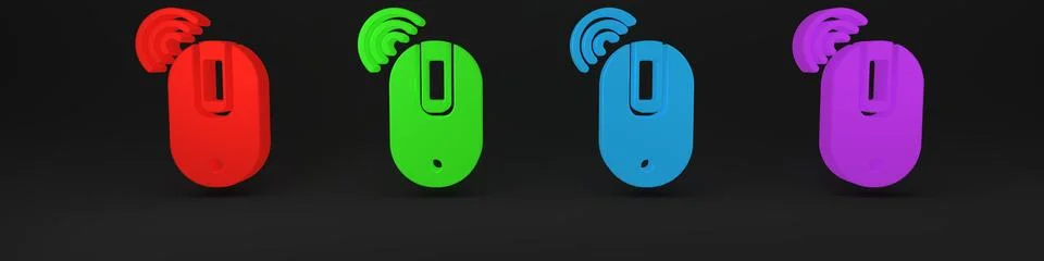 Colorful Wireless computer mouse icon isolated on black background. Optical.. 스톡 일러스트