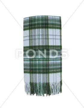 Colorful Wool green Plaid Scarf with trim isolated on white Stock Photos