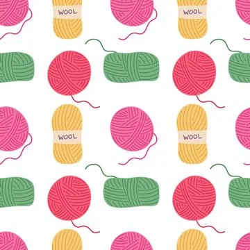 Colorful wool yarn vector seamless pattern illustration. Bright balls of yarn Stock Illustration