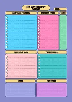 Colorful Work Sheet Planner Template for Task Management Illustrazione stock