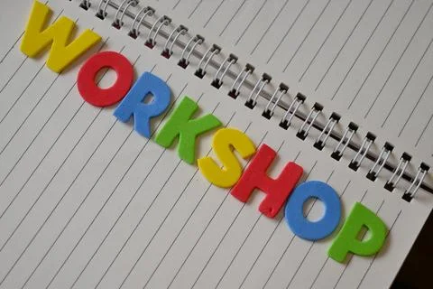 Colorful workshop lettering on a lined notebook Stock Photos