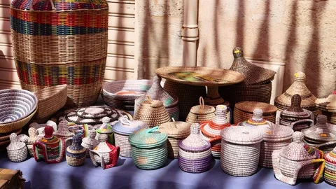 Colorful Woven Baskets Display Vídeos de archivo 300549215
