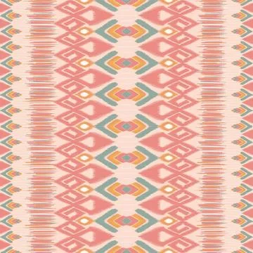 Colorful woven textile with geometric patterns and pink tones Stock Illustration