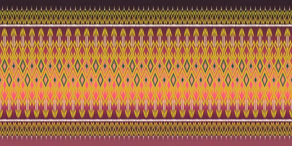 Colorful woven textile with geometric patterns and stripes Stock Illustration