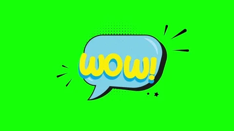 Colorful Wow comic speech bubble animation on vibrant green screen Stock Footage 314419514