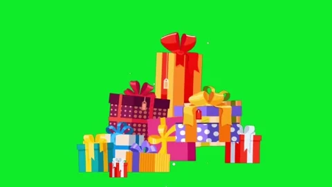 Colorful Wrapped Gift Boxes Pile with Floating Hearts on Green Screen Video stock 341586723