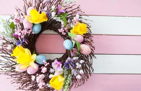 Colorful wreath for easter Stock Photos