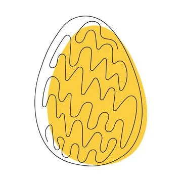 Colorful yellow Easter egg with a pattern. Continuous one line drawing. On .. Stock Illustration