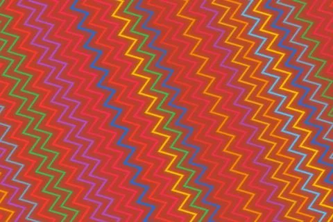 Colorful zigzag lines pattern on red background Ilustración de archivo