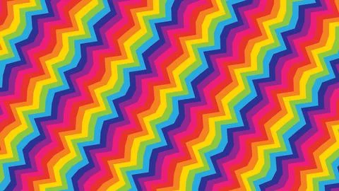 Colorful zigzag rainbow bands create a playful diagonal geometric pattern with Stock Illustration