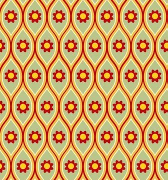 Colorful,Flower,And,Waves,Seamless,Background,Pattern 스톡 일러스트