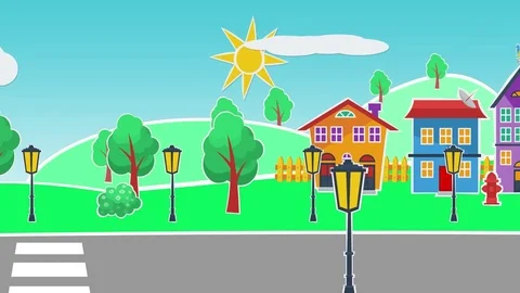 Colorfull cartoon suburb homes Stock Footage