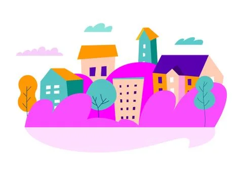 Colorfull flat design landscape with building Stock Illustration