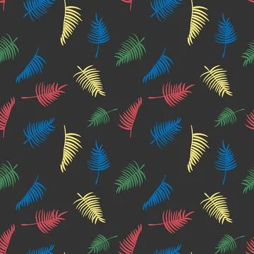 Colorfull leaves seamless pattern isolated on black vector illustration. Plan Stock Illustration
