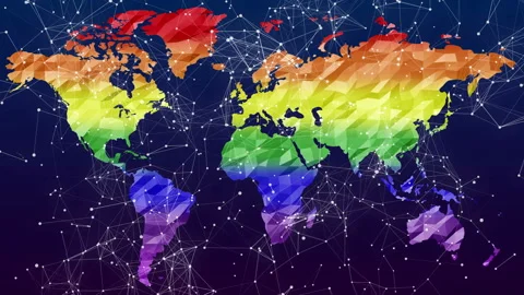 Colorfull low poly world map. Connected dots. Digital age Vidéo 95138584