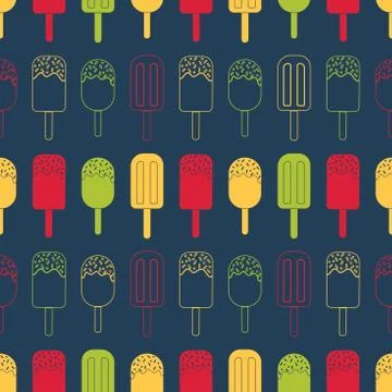 Colorfull Vector Ice cream repeat seamless pattern. Bright colors on dark blue Stock Illustration
