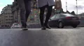 Colorfully decorated street, many cars driving and people walking by hotel HD Footage