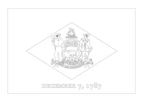 Coloring A3 Vector Flag of Delaware, USA, Isolated on Transparent Background Stock Illustration