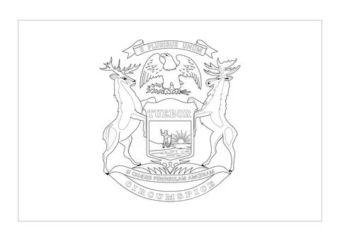 Coloring A3 Vector Flag of Michigan, USA, Isolated on Transparent Background Stock Illustration