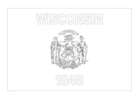 Coloring A3 Vector Flag of Wisconsin, USA, Isolated on White Background Illustrazione stock