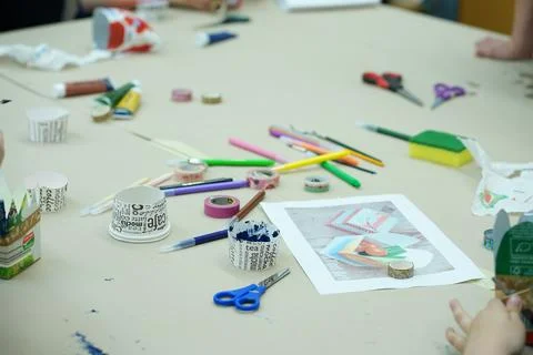 Coloring and creating artwork at school Stock Photos