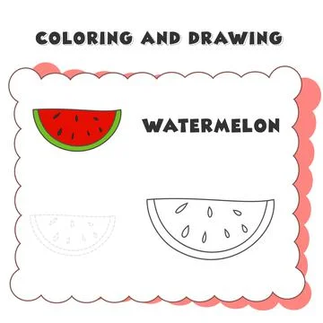 Coloring and drawing book element watermelon. Coloring page with watermelon.  Stock Illustration