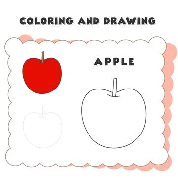Coloring and drawing book element apple. drawing of a strawberry for children Stock Illustration