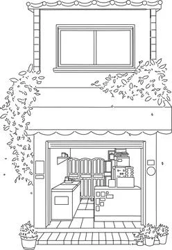 Coloring and Linework Vector of Storefront, Estate, Home, House, Shop, Store, Bu Stock Illustration