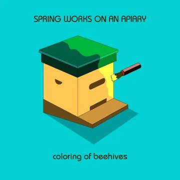 Coloring of beehives (spring work) Stock Illustration