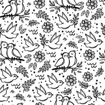COLORING WITH BIRDS Seamless Pattern Vector Illustration For Fabric Stock Illustration