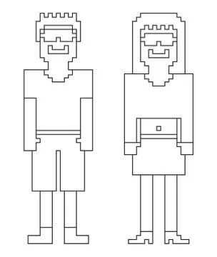 Coloring book - 2 isolated 8bit (pixel) humans - male and female Stock Illustration
