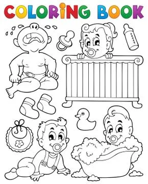 Coloring book babies theme image - illustration. Stock Illustration