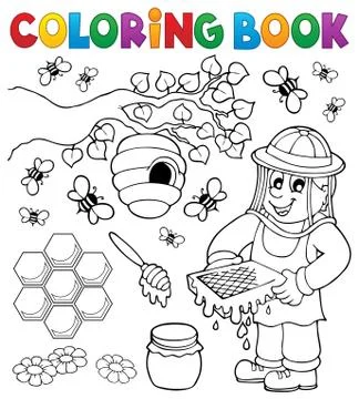 Coloring book with beekeeper Stock Illustration