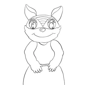 Coloring book, a brown-yellow chipmunk, in an orange T-shirt and blue shorts, a  Stock Illustration