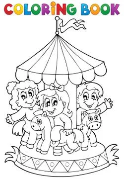 Coloring book carousel theme - illustration. Stock Illustration