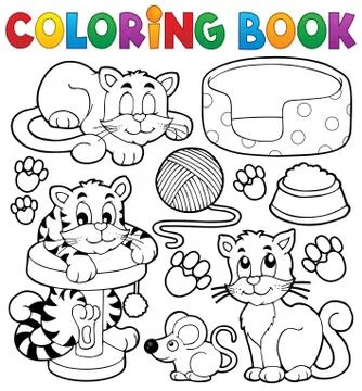 Coloring book cat theme collection - illustration. Stock Illustration