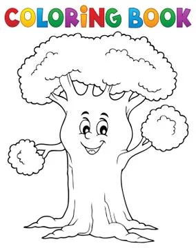 Coloring book cheerful tree theme Stock Illustration