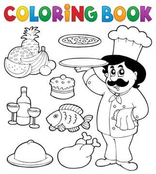 Coloring book chef theme Illustrazione stock