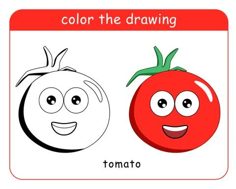 Coloring book for children. Tomato character in color and black and white. Stock Illustration