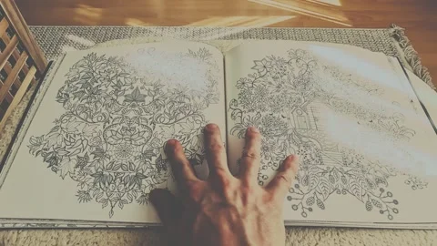 Coloring Book Closeup Open Turning Page Stock Footage 339943033
