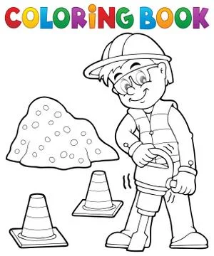 Coloring book construction worker - eps10 vector illustration. Illustrazione stock
